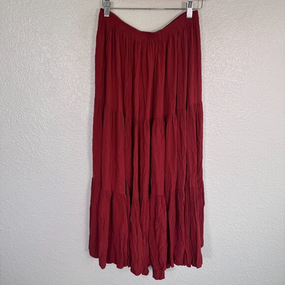Double D Ranch Skirt Womens Large Tiered Crinkle Western Vintage 90s Boho Rayon